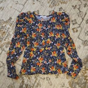 LOFT Navy Floral Long Sleeve Top